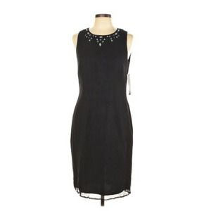 Donna Morgan Black 100% Silk Cocktail Dress with Jeweled Accents ~ Size 10 ~ NWT